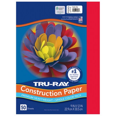 Tru-Ray 9 x 12 Construction Paper, Red, 50 Sheets/Pack, 5 Packs/Bundle (PAC103431-5)
