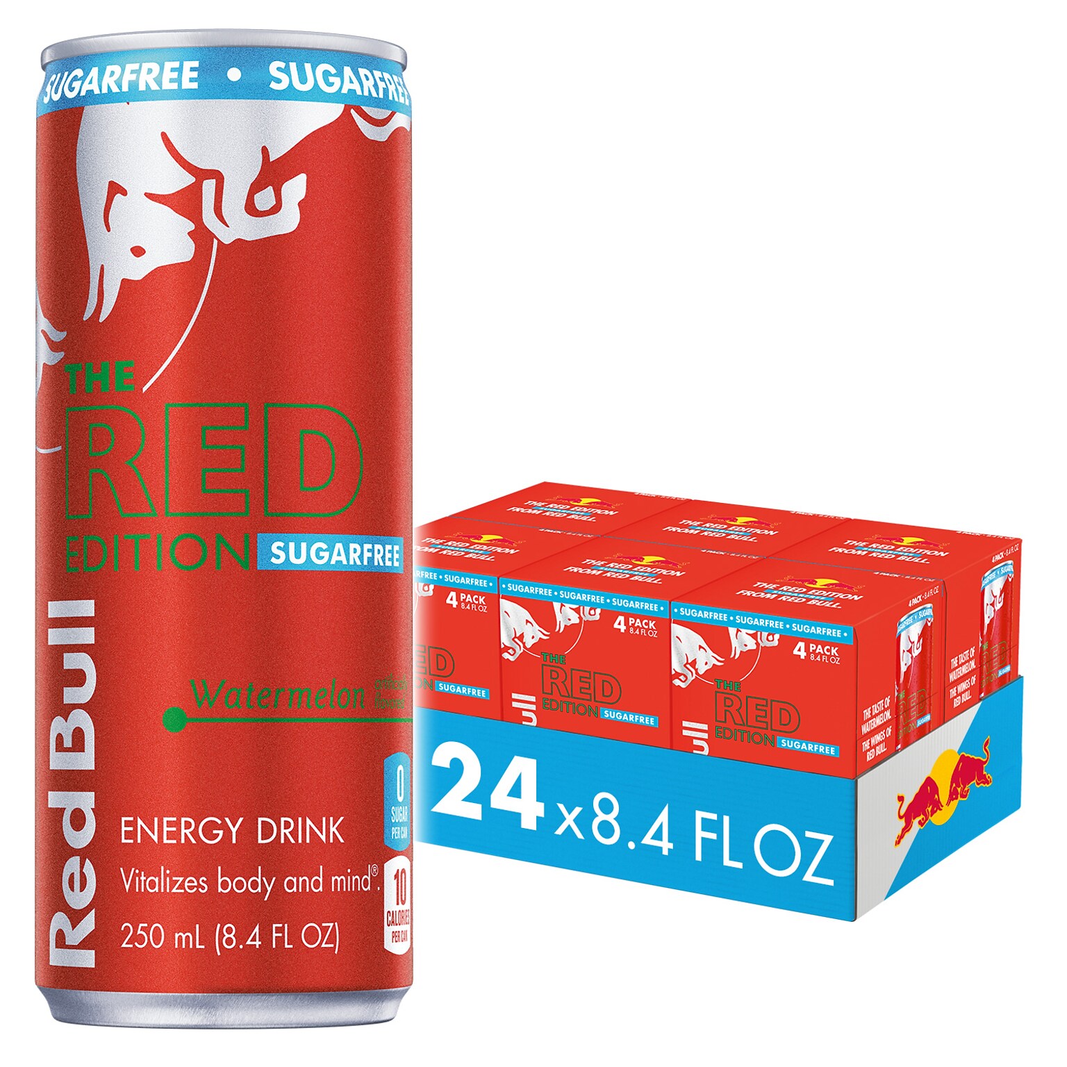 Red Bull Red Edition Sugar-Free Watermelon Energy Drink, 8.4 oz., 24 Cans/Carton (RB243202)