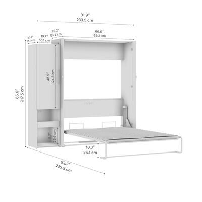 Bestar Avalon Queen Murphy Bed and Storage Cabinet with Pull-Out Shelf (87W) - High-Gloss White