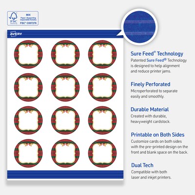 Avery Gold-Red-Green Plaid Matte Blank Card, White, 120/Pack (S00-FEP)