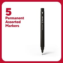 TRU RED™ Pen Permanent Markers, Ultra Fine Tip, Assorted, 5/Pack (TR54528)