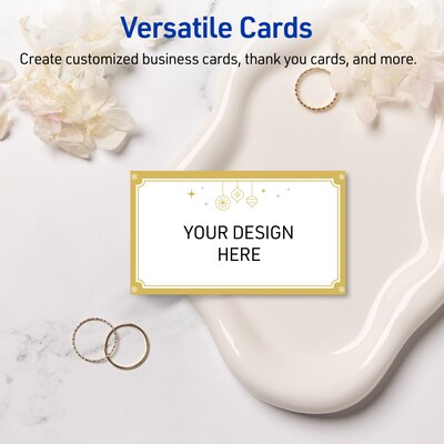 Avery Gold-Metallic Ornaments Matte Blank Card, White, 80/Pack (S00-FHC)