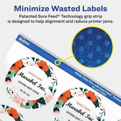 Avery Laser/Inkjet Waterproof Round Multipurpose Labels, 2" Dia., Clear, 120 Labels/Pack (94501)