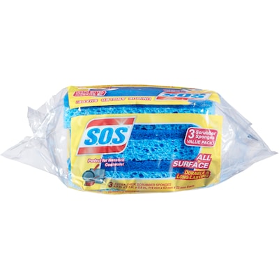 S.O.S All Surface Scrubber Sponge, 3 Sponges/Pack, 8 Packs/Case (91028)