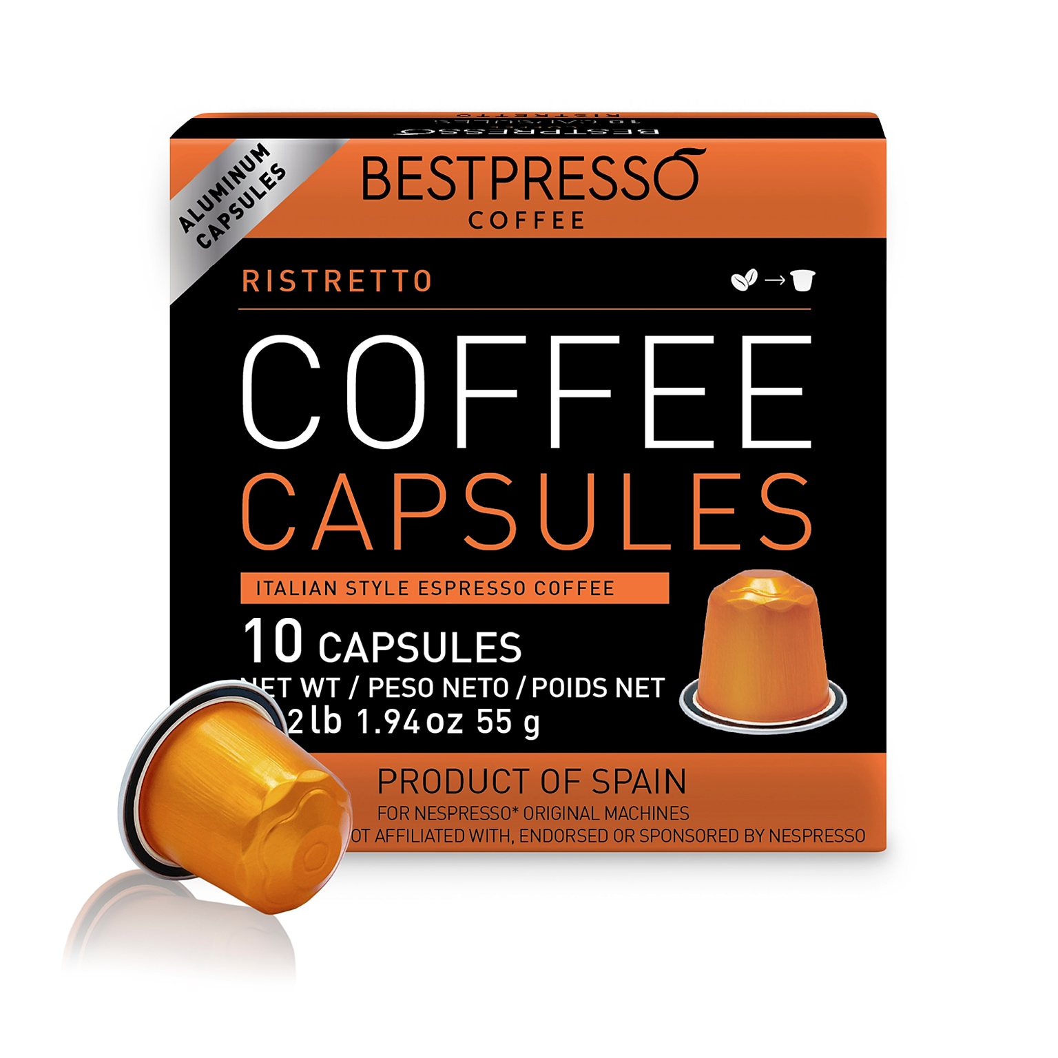 Bestpresso Ristretto Blend Coffee Capsules, Dark Roast, 10/Box (BST10411)