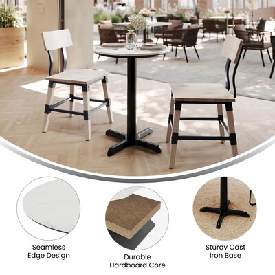 Flash Furniture Acadia 24" Round Wooden Dining Table with X-Base, White Faux Marble/Black Base (STRD24WMAT2222)