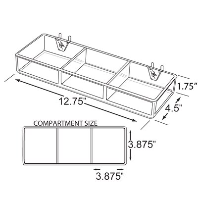 Azar® 3 Compartment Tray For Pegboard/Slatwall, Clear, 2/Pk