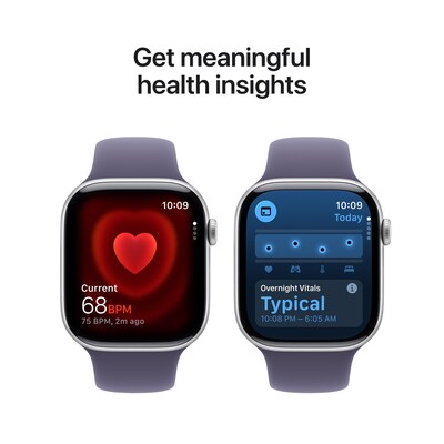 Apple Watch Series 11 GPS + Cellular Smartwatch, 46mm, Silver Aluminum Case with Purple Fog Sport Band, Small/Medium (MFCP4LW/A)