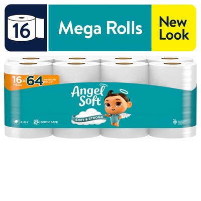 Angel Soft & Strong Mega Toilet Paper, 2-ply, White, 320 Sheets/Roll, 16 Rolls/Case (79423/02/01)