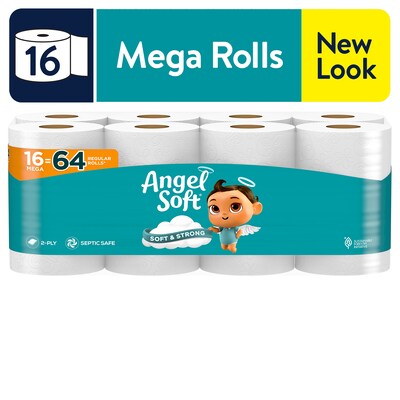 Angel Soft Mega Toilet Paper, 2-Ply, White, 320 Sheets/Roll, 16 Rolls/Pack (79423/01)