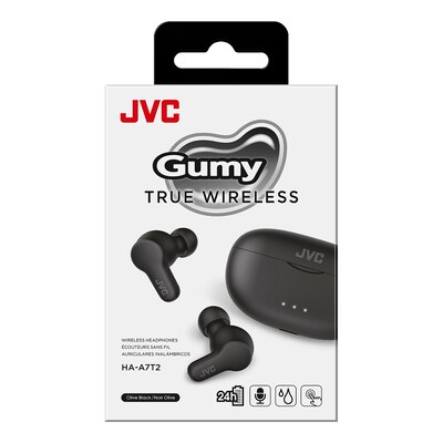 JVC Gumy Wireless Earbuds, Bluetooth, Black (JVCHAA7T2B)