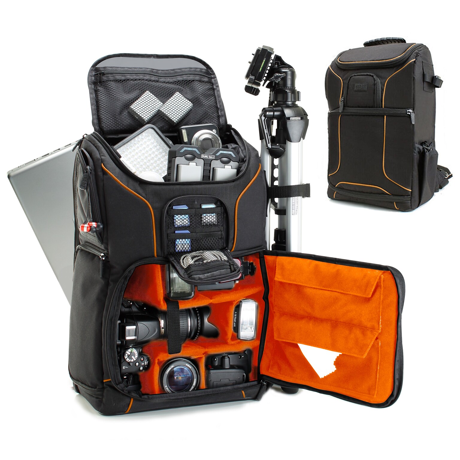 USA GEAR S Series DSLR Camera Backpack with Laptop Compartment, Black and Orange (GRSLS17100OGEW)