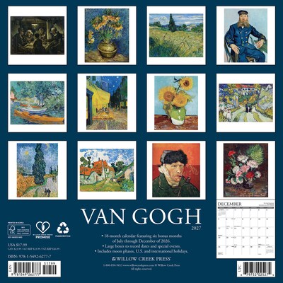 2027 Willow Creek Van Gogh 12 x 12 Monthly Wall Calendar, Assorted Colors (62777)
