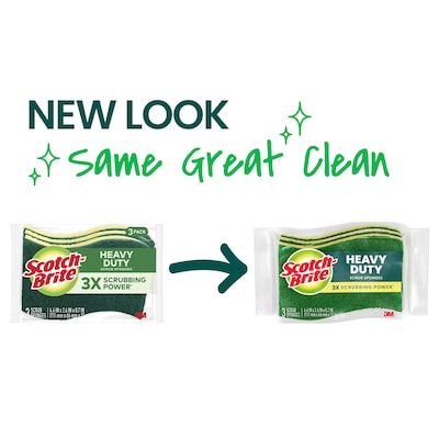 Scotch-Brite Heavy Duty Sponge with Scrubber, Green/Yellow, 3 Sponges/Pack (HD3)