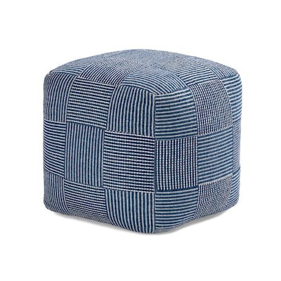 Anji Mountain Branford Ivory Sailor Blue Fabric Square Pouf Ottoman (AMBPF109-1818)