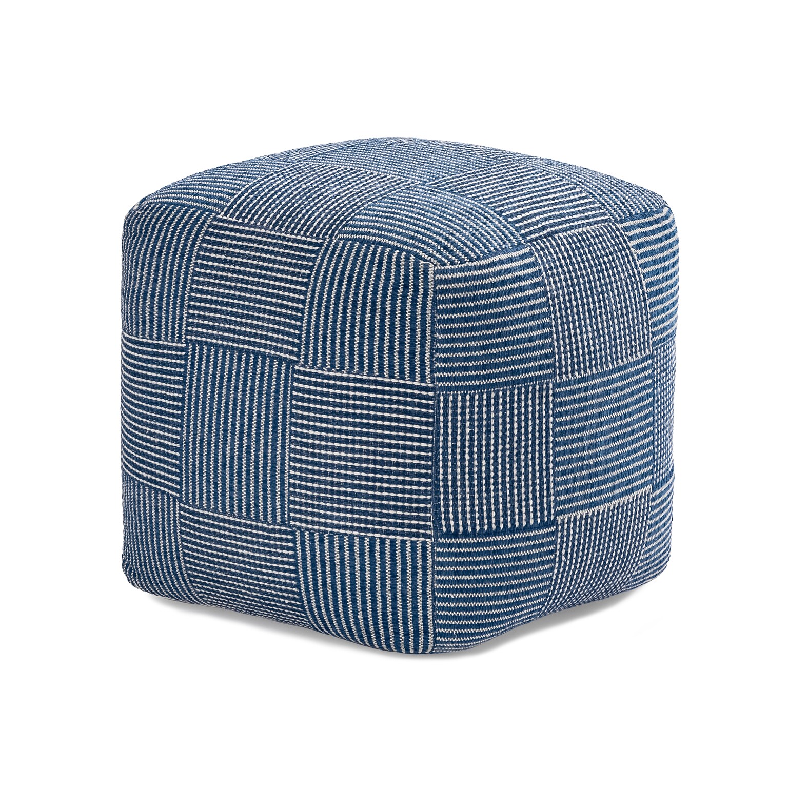 Anji Mountain Branford Ivory Sailor Blue Fabric Square Pouf Ottoman (AMBPF109-1818)