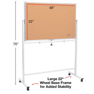 Excello Global Products Double Sided Magnetic Mobile Whiteboard Corkboard Combo, 48" x 32", White Frame (EGP-HD-0550)