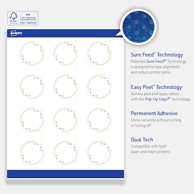 Avery Laser/Inkjet Circle Multipurpose Labels, 2" Dia., White, 120/Pack (S00D2T)