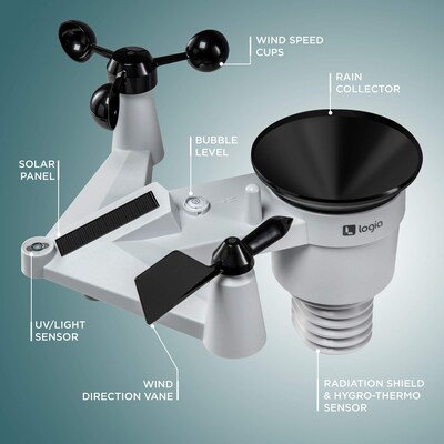Logia 7-in-1 Wi-Fi Weather Station w/ Solar, Indoor/Outdoor Weather Station w/Forecast Data & More! (LOWSC710SWB)