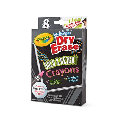 Crayola Washable Dry Erase Crayon, Assorted Colors, 8/Box (98-5202)