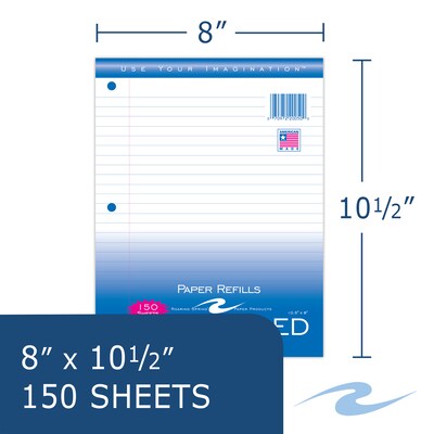 Roaring Spring Paper Products Wide Ruled Filler Paper, 8" x 10.5", 3-Hole Punched, 150 Sheets/Pack, 24/Case (20050CS)