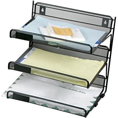 Quill Brand® Three Tier Desk Shelf, Black Mesh (73404QL)
