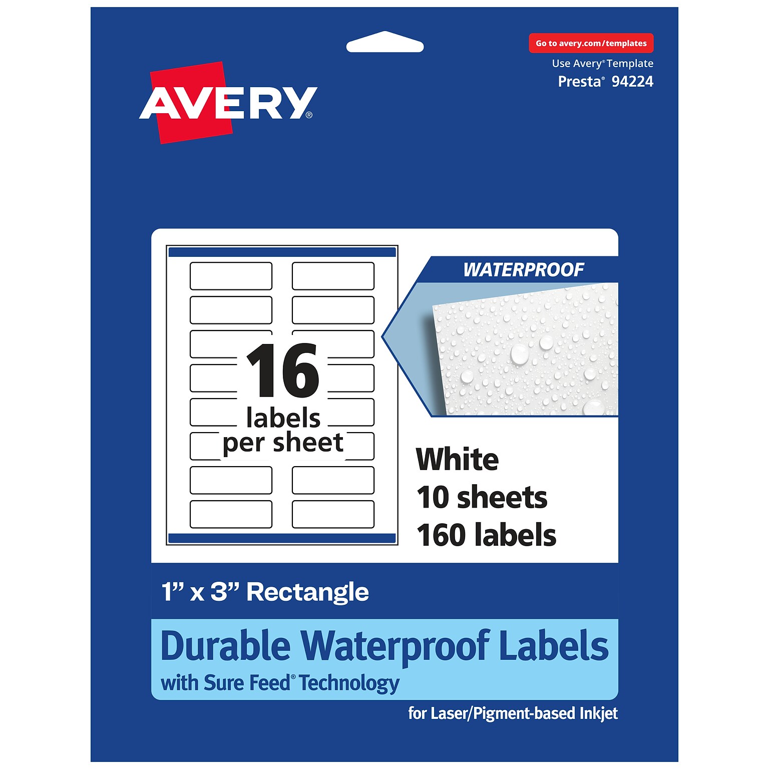 Avery Laser/Inkjet Rectangle Multipurpose Labels, 1 x 3, White, 160 Labels/Pack (94224)