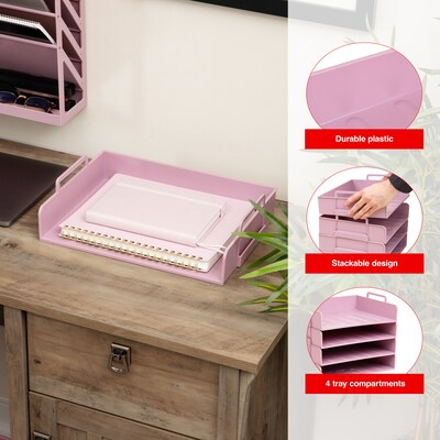 Staples Plastic Side Loading Stackable Letter Tray, Letter Size, Dusty Pink, 4/Pack (ST63888)