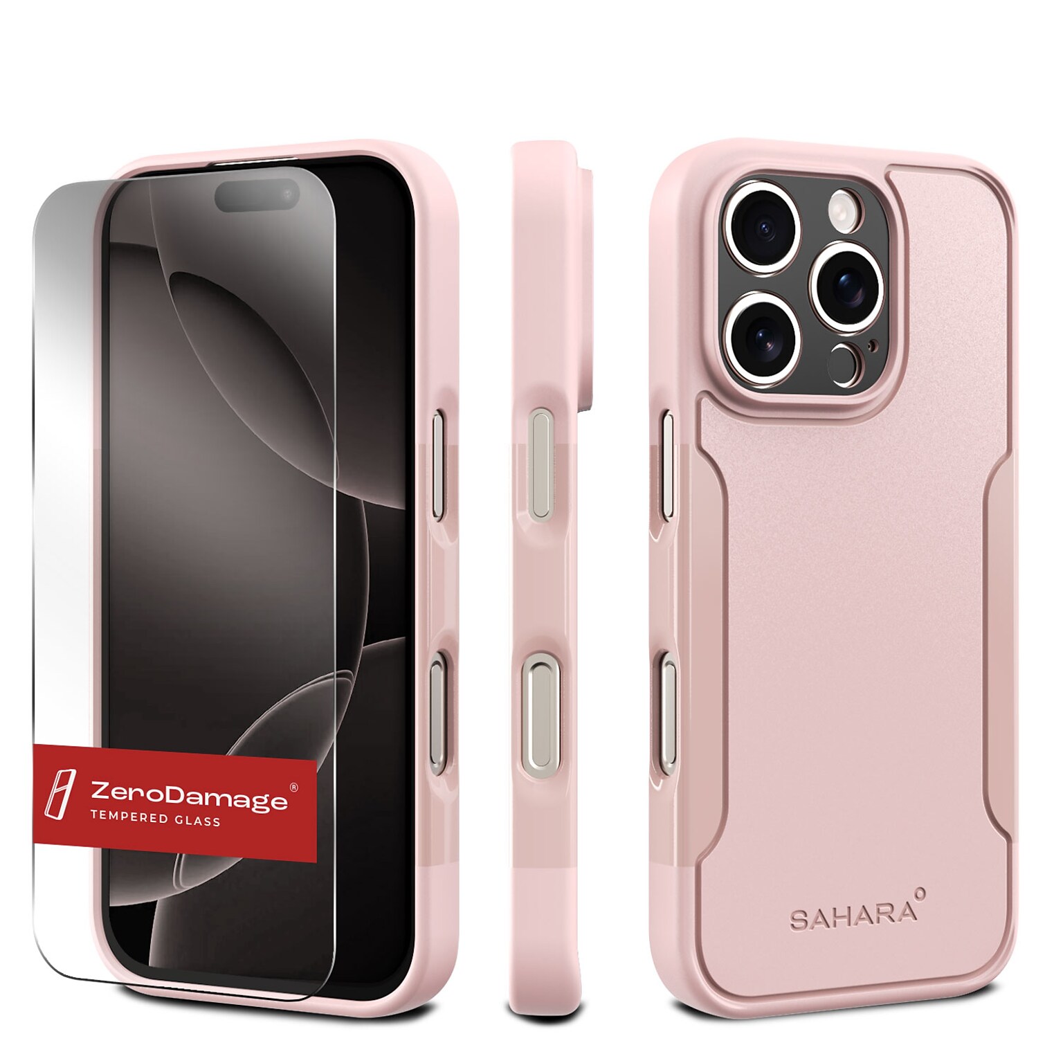 SAHARA Desert Case for iPhone 16 Pro Classic Series Protection Kit with MagSafe and Glass Screen Protector, Rose Gold (CP00684)