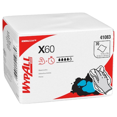 WypAll GeneralClean X60 Cleaning Cloths, 12.5 x 10, White, 70 Sheets/Pack, 8/Carton (41083)