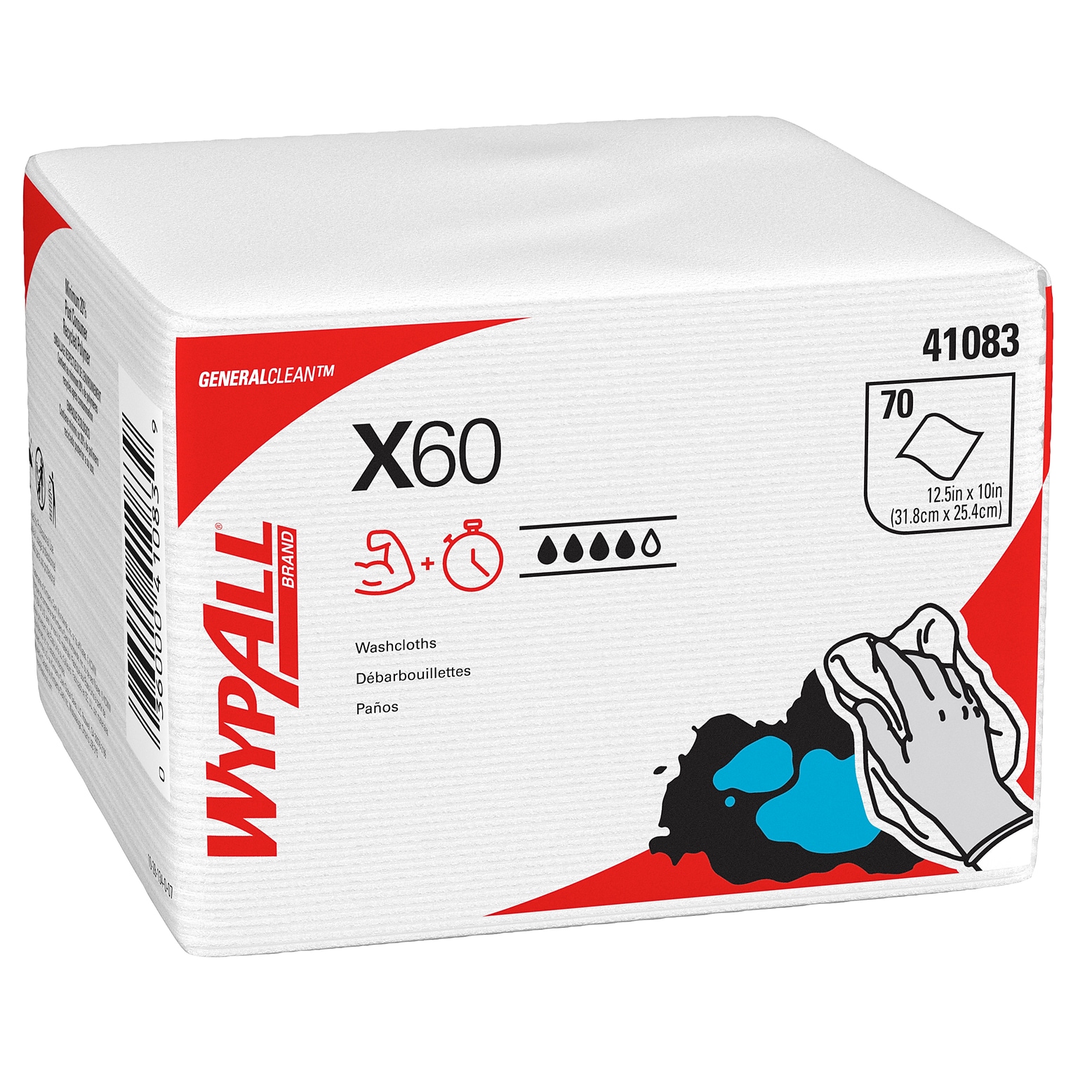 WypAll GeneralClean X60 Cleaning Cloths, 12.5 x 10, White, 70 Sheets/Pack, 8/Carton (41083)