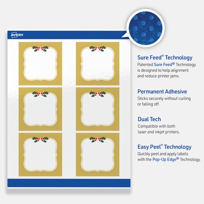 Avery Square Multipurpose Labels, 3" x 3", White, 60/Pack (19479370466)