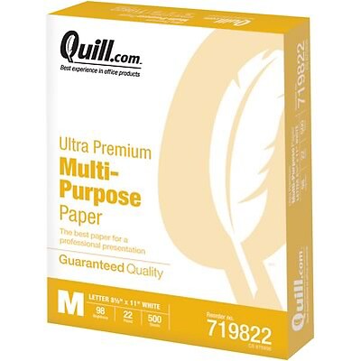 Quill Brand® 8.5 x 11 Multipurpose Paper, 22 lbs., 98 Brightness, 500 Sheets/Ream (719822)