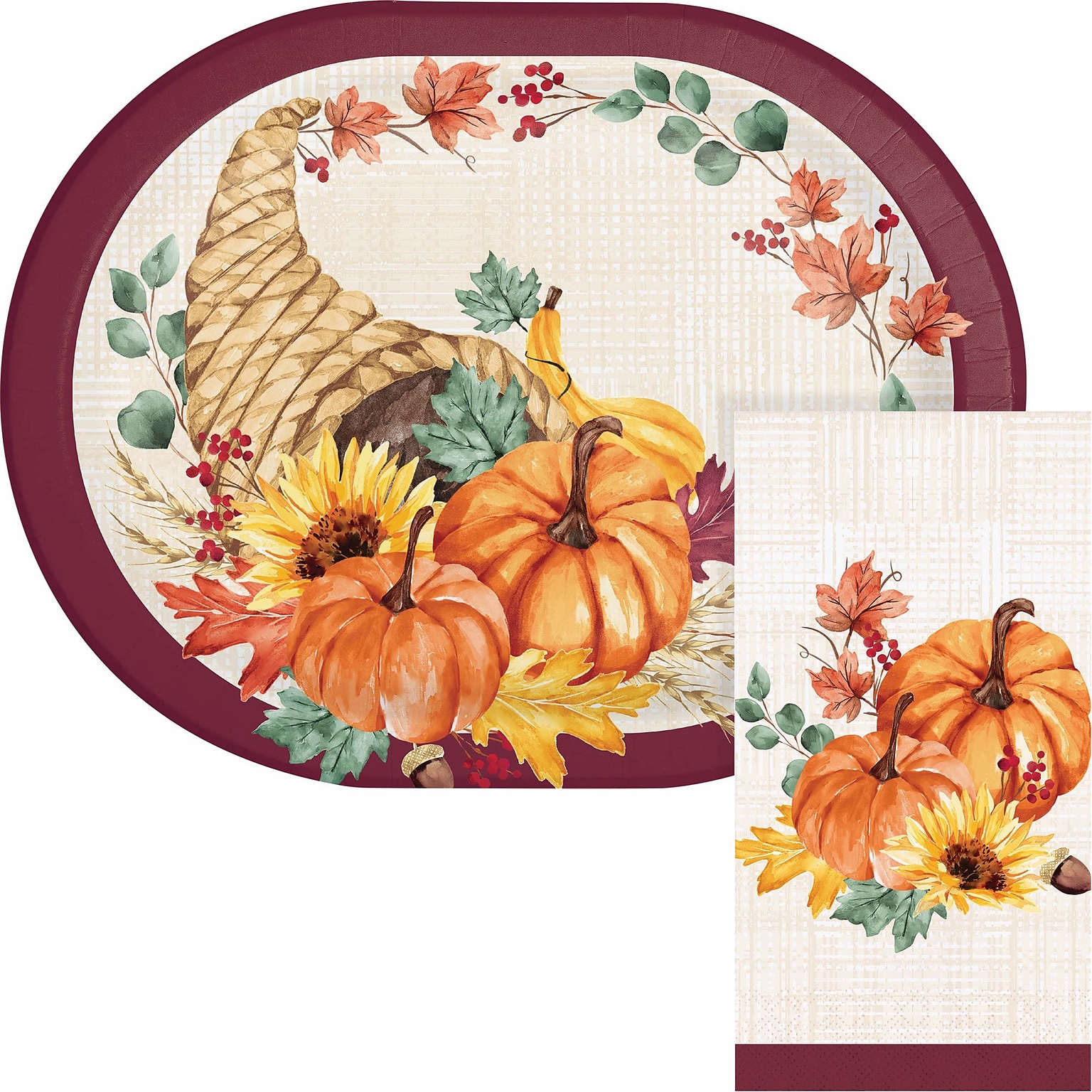 Say Hooray! Fall Feast Paper Plates and Guest Towels Kit, Multicolored, 48/Pack (DTC9389E2H)