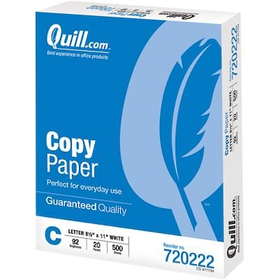 Quill Plus Quill Brand® 8.5" x 11" Copy Paper, 20 lbs., 92 Brightness, 500 Sheets/Ream, 10 Reams/Carton (720222CT)