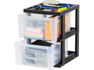 Iris 2-Compartment Stackable Desktop Storage Drawer, Black/Translucent White (116352)