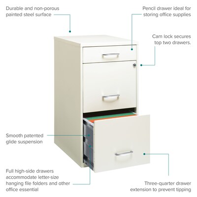 Space Solutions 3-Drawer File Cabinet with Pencil Drawer Letter-Width, Pearl White, 18" Deep (19157)
