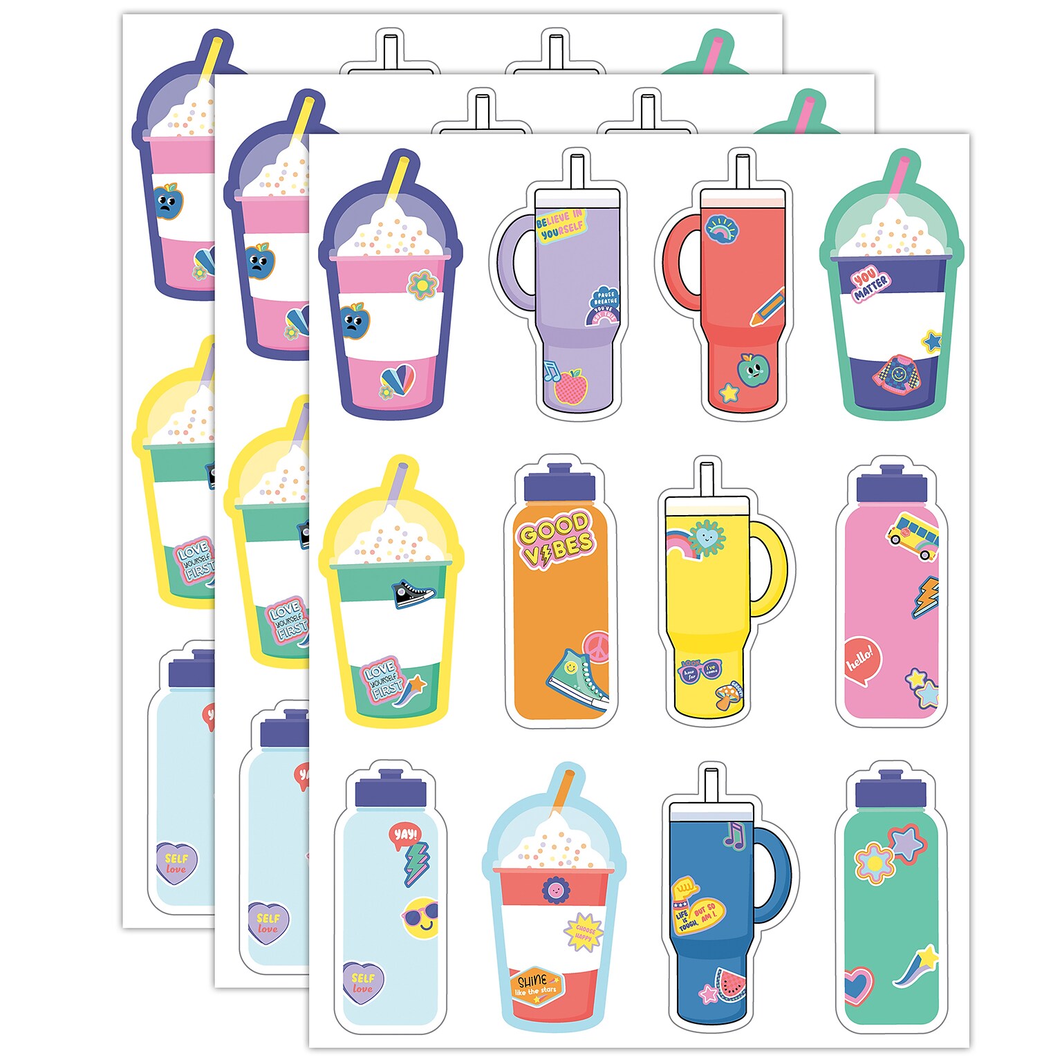 Carson Dellosa Education We Stick Together Cups & Water Bottles Cut-Outs, 36/Pack, 3 Packs/Bundle (CD-120651-3)
