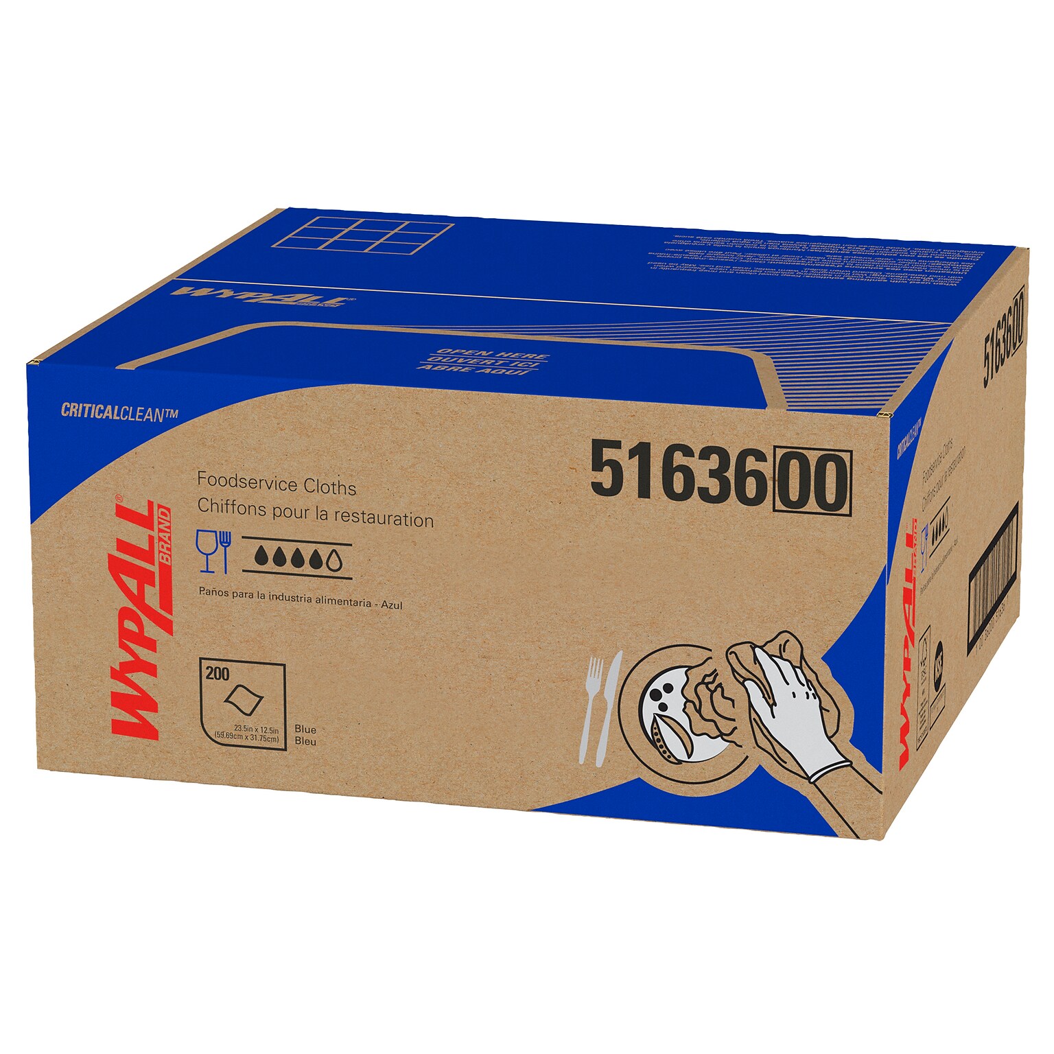 WypAll CriticalClean Fabric Food Service Cloths, 23.5 x 12.5, Blue, 200 Cloths/Pack (51636)