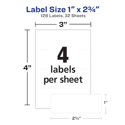 Avery Multi-Use Permanent Labels, 1" x 2.75", White, 128 Labels/Pack (6113)