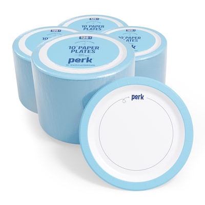 Perk™ Heavy-Weight Paper Plates, 10, Blue/White, 500/Carton (PK54330CT)