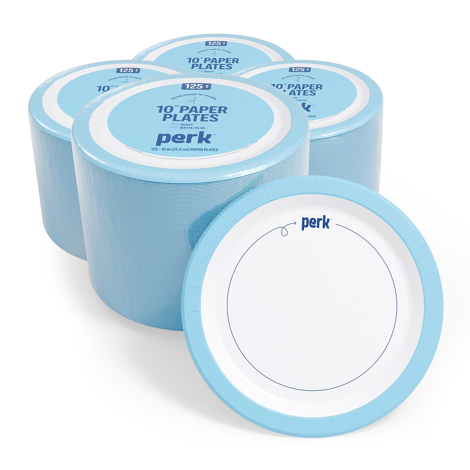 Perk™ Heavy-Weight Paper Plates, 10, Blue/White, 500/Carton (PK54330CT)