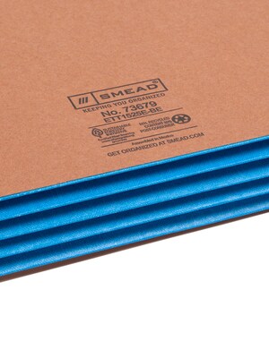 Smead Extra Wide Recycled Reinforced File Pocket, 3" Expansion, Letter Size, Blue/Brown, 10/Box (73679)