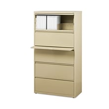 Hirsh Industries® Lateral File Cabinet, 5 Letter/Legal/A4-Size File Drawers, Putty, 30 x 18.62 x 67.
