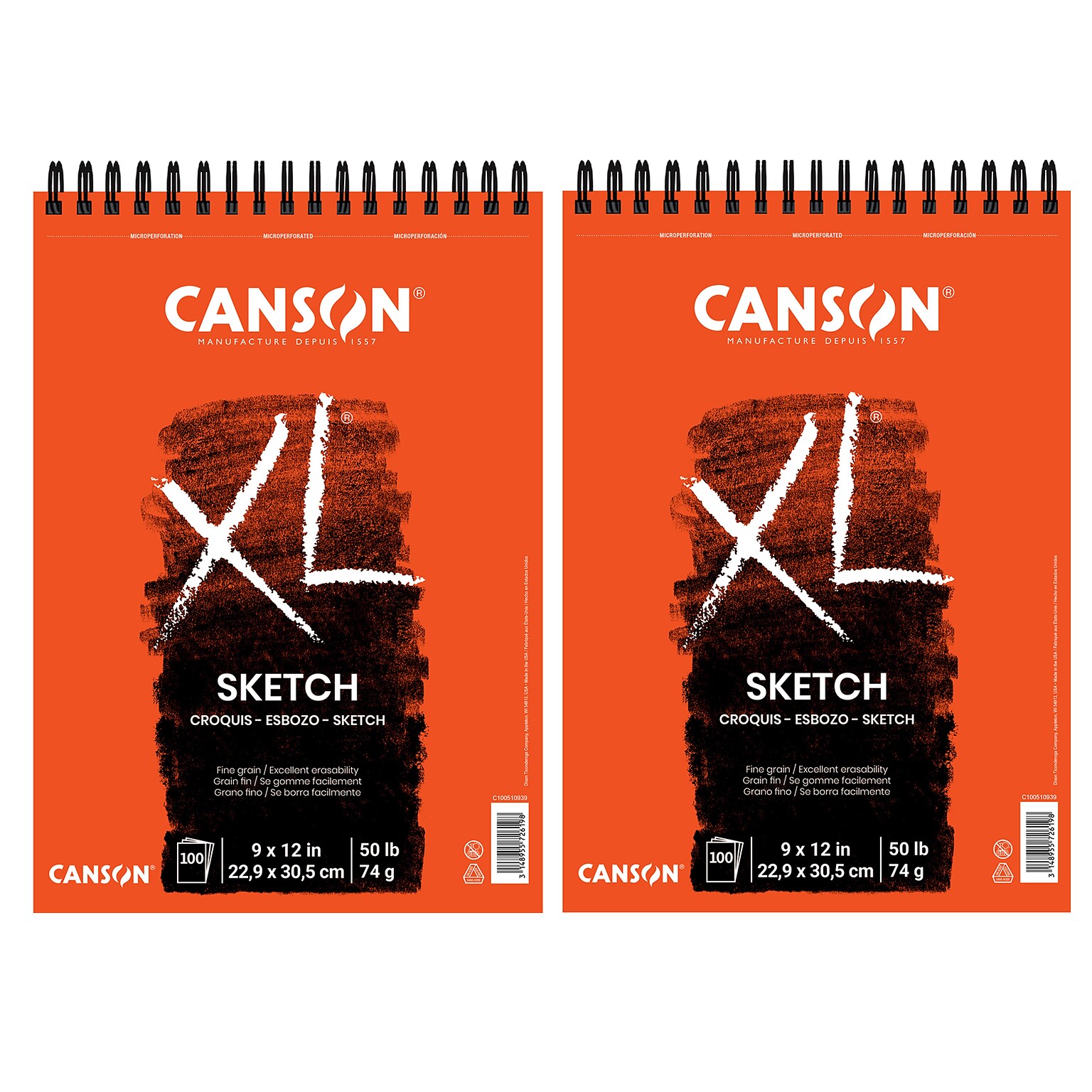 Canson XL Series 9 x 12 Wire Bound Sketch Pad, 100 Sheets/Pad, 2/Bundle (MCXC100510939-2)