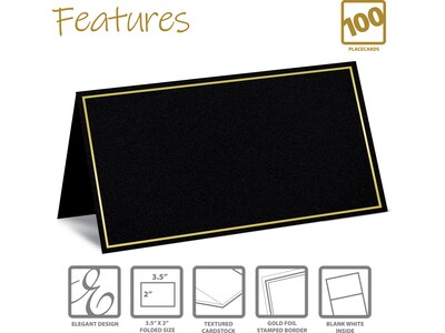 Better Office 2 x 3.5 Matte Black/Gold Table Tent Place Card, 100/Pack (64647-100PK)