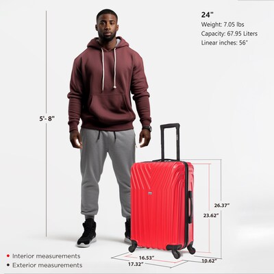 InUSA Vasty 26.37" Hardside Suitcase, 4-Wheeled Spinner, TSA Checkpoint Friendly, Red (IUVAS00M-RED)