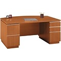 Bush Business Furniture Contemporary Collection; Golden Anigre, 72 Bow Front Double Pedestal Desk, Fully Assembled