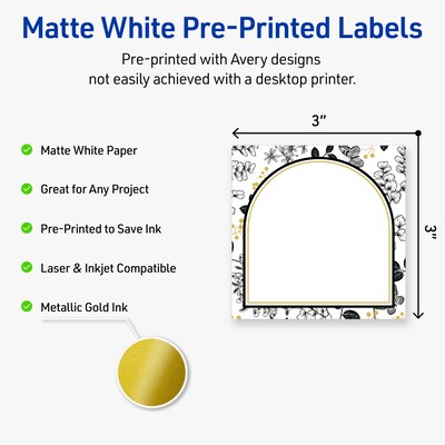 Avery Square Laser/Inkjet Multipurpose Labels, 3 x 3, White, 60/Pack (19479371009)