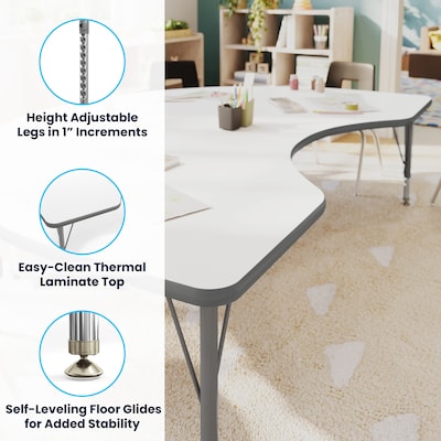 Flash Furniture Wren Kidney Activity Table, 72" x 48", Height Adjustable, White Top/Silver Frame (XUA4872KDWHTP)